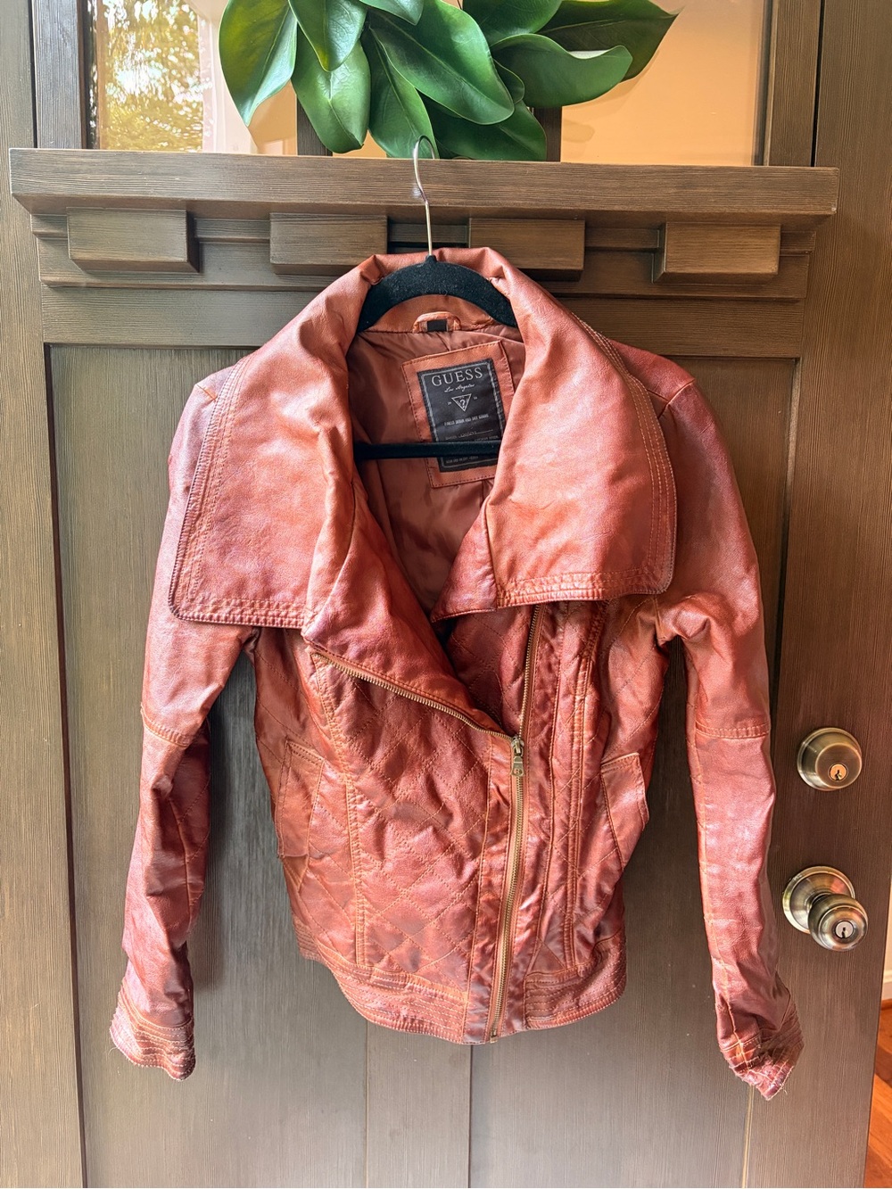 Faux leather asymmetrical zipper bomber jacket
